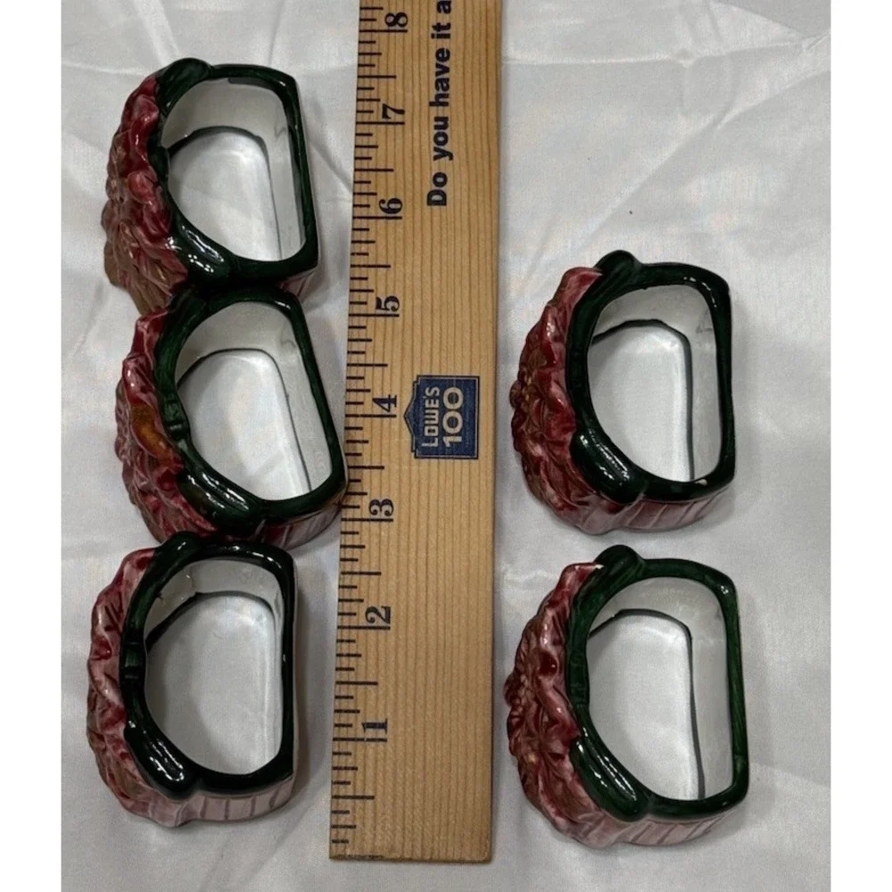 vintage holiday christmas poinsettia‎ napkin ring set of 5